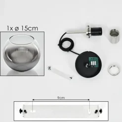 Suspension Verre 15 cm Koyoto Noir, Argenté, 1 lumière