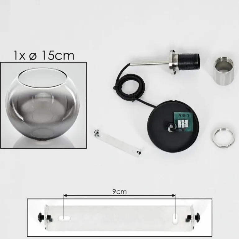 Suspension Verre 15 cm Koyoto Noir, Argenté, 1 lumière