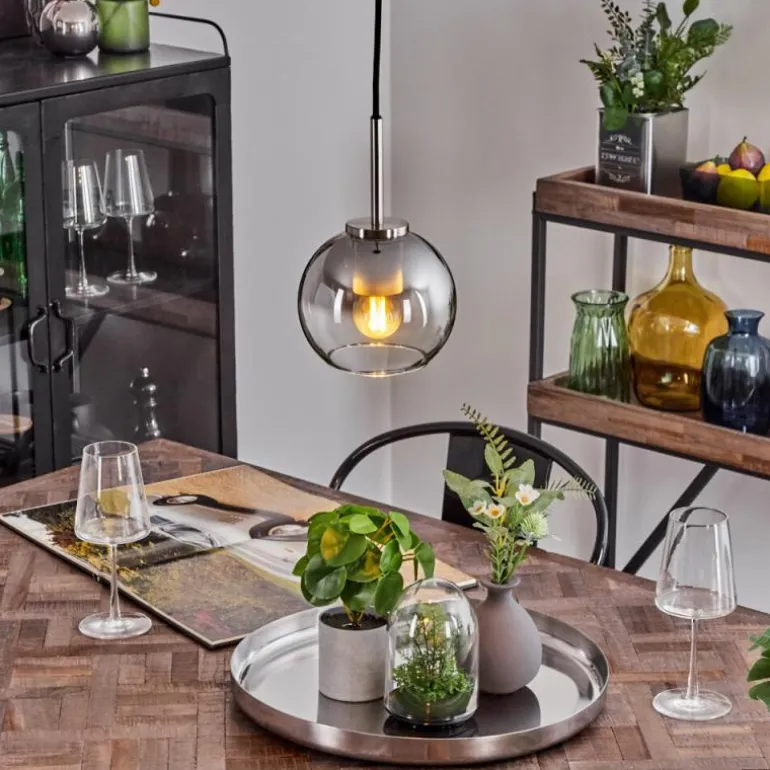 Suspension Verre 15 cm Koyoto Noir, Argenté, 1 lumière