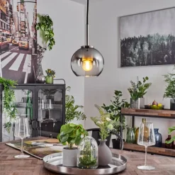 Suspension Verre 15 cm Koyoto Noir, Argenté, 1 lumière