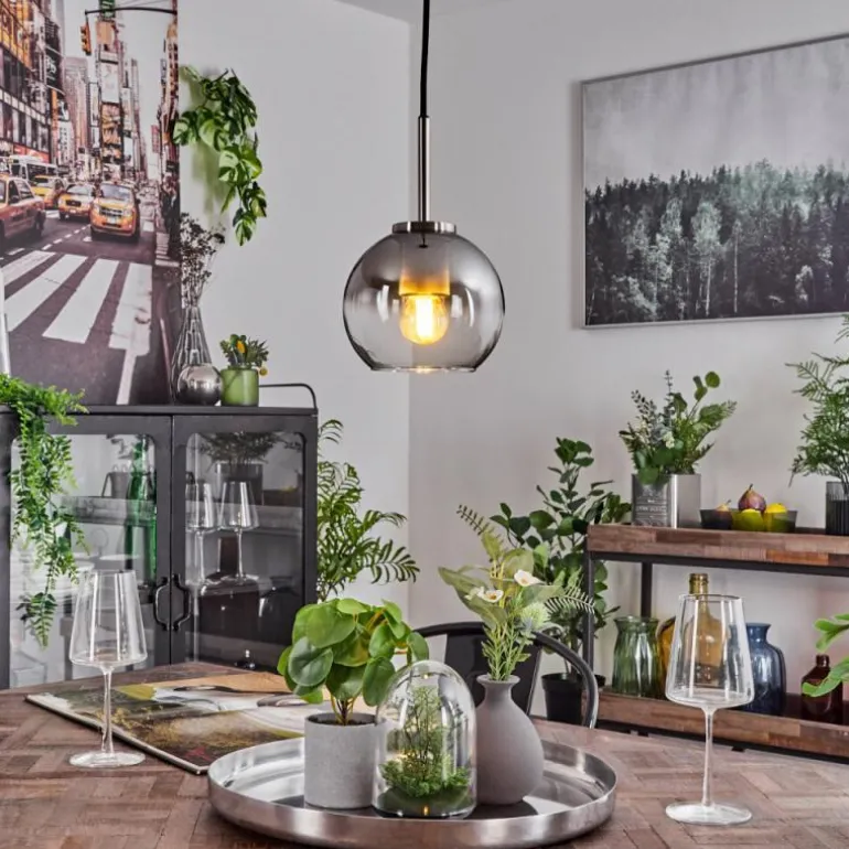 Suspension Verre 15 cm Koyoto Noir, Argenté, 1 lumière