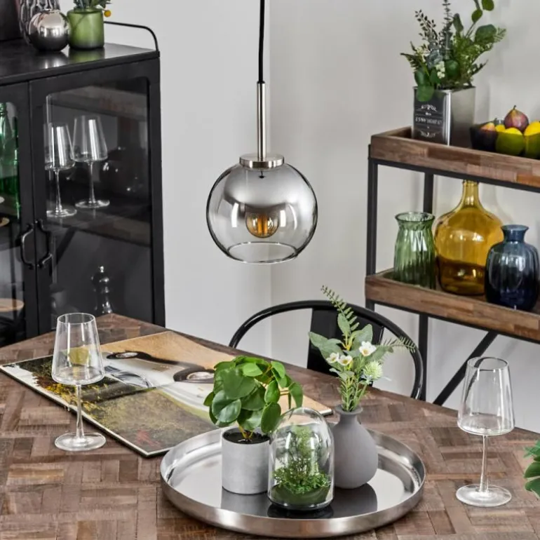 Suspension Verre 15 cm Koyoto Noir, Argenté, 1 lumière