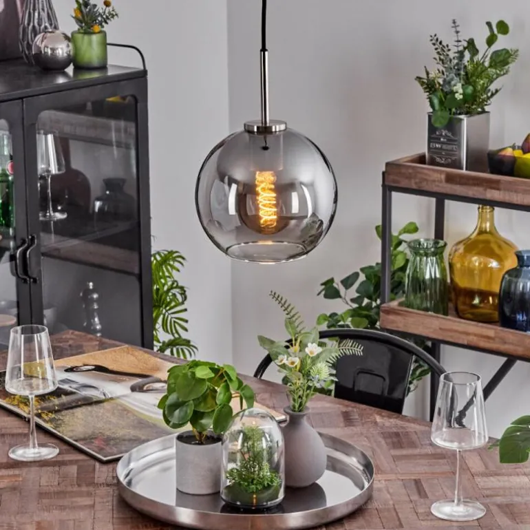 Suspension Verre 20 cm Koyoto Noir, Argenté, 1 lumière