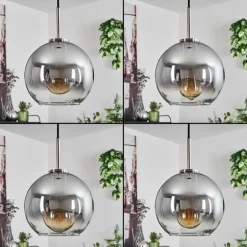 Suspension Verre 20 cm Koyoto Noir, Argenté, 1 lumière