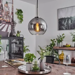 Suspension Verre 20 cm Koyoto Noir, Argenté, 1 lumière