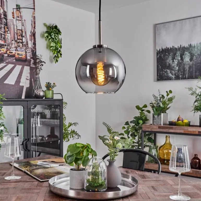 Suspension Verre 20 cm Koyoto Noir, Argenté, 1 lumière