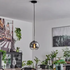 Suspension Verre 20 cm Koyoto Noir, Argenté, 1 lumière