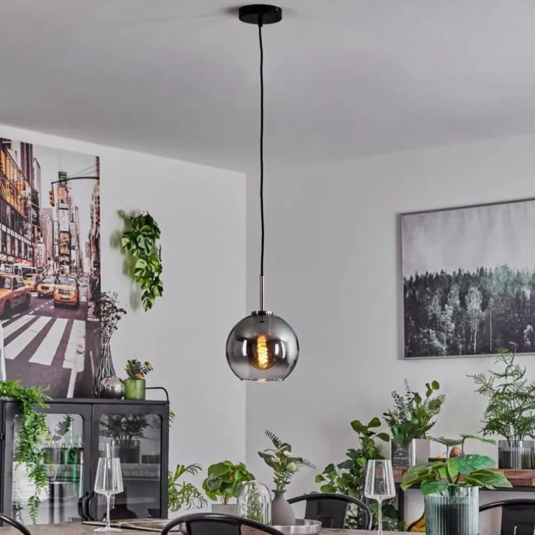 Suspension Verre 20 cm Koyoto Noir, Argenté, 1 lumière