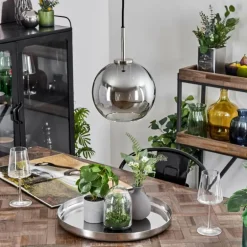 Suspension Verre 20 cm Koyoto Noir, Argenté, 1 lumière