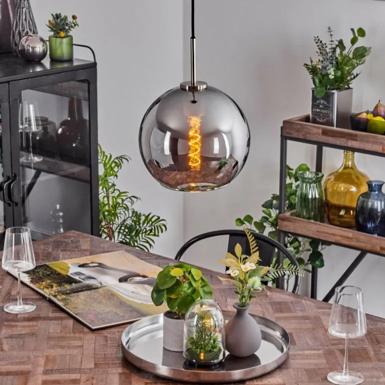 Suspension Verre 25 cm Koyoto Noir, Argenté, 1 lumière