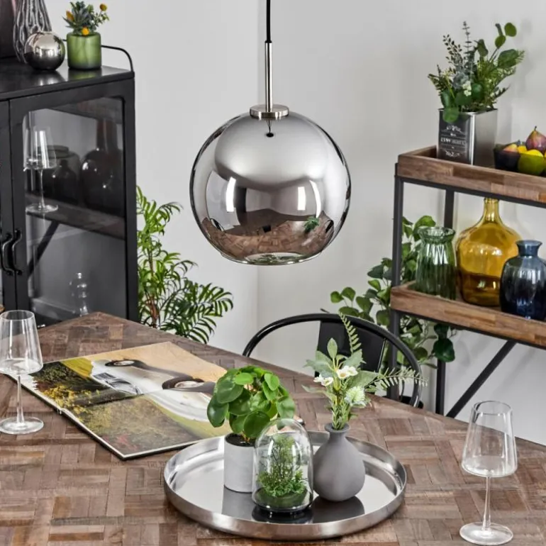 Suspension Verre 25 cm Koyoto Noir, Argenté, 1 lumière