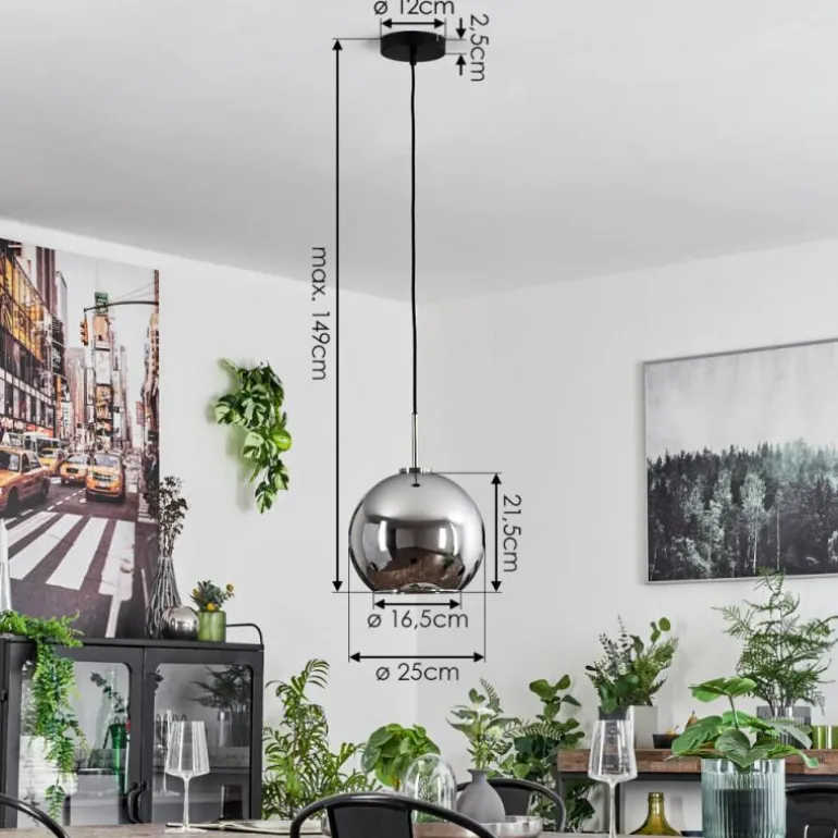 Suspension Verre 25 cm Koyoto Noir, Argenté, 1 lumière