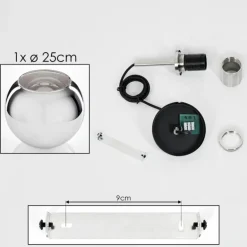 Suspension Verre 25 cm Koyoto Noir, Argenté, 1 lumière