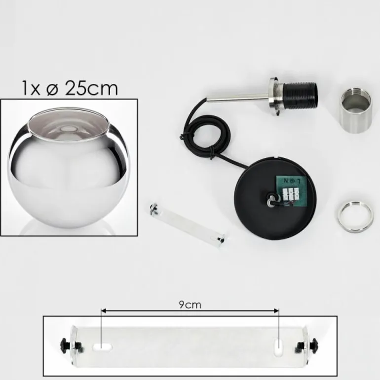 Suspension Verre 25 cm Koyoto Noir, Argenté, 1 lumière