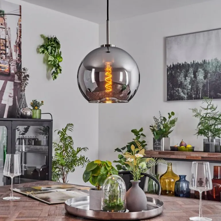 Suspension Verre 25 cm Koyoto Noir, Argenté, 1 lumière