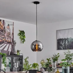 Suspension Verre 25 cm Koyoto Noir, Argenté, 1 lumière