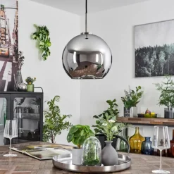 Suspension Verre 25 cm Koyoto Noir, Argenté, 1 lumière