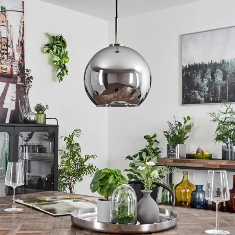 Suspension Verre 25 cm Koyoto Noir, Argenté, 1 lumière