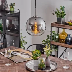 Suspension Verre 25 cm Koyoto Noir, Argenté, 1 lumière