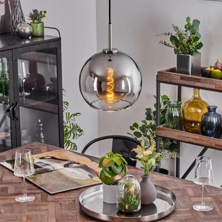 Suspension Verre 25 cm Koyoto Noir, Argenté, 1 lumière