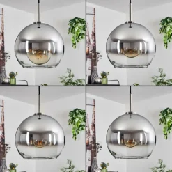 Suspension Verre 25 cm Koyoto Noir, Argenté, 1 lumière