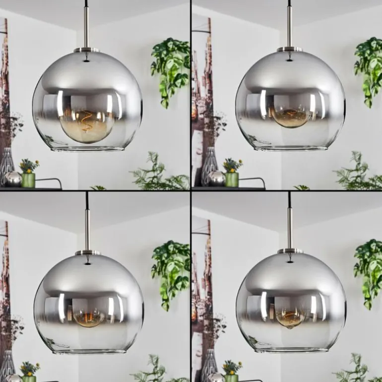 Suspension Verre 25 cm Koyoto Noir, Argenté, 1 lumière