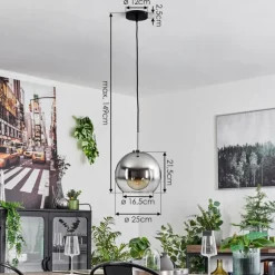 Suspension Verre 25 cm Koyoto Noir, Argenté, 1 lumière