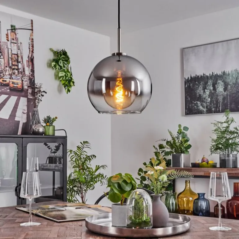 Suspension Verre 25 cm Koyoto Noir, Argenté, 1 lumière