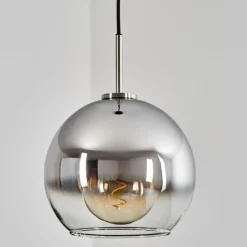 Suspension Verre 25 cm Koyoto Noir, Argenté, 1 lumière