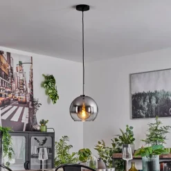 Suspension Verre 25 cm Koyoto Noir, Argenté, 1 lumière