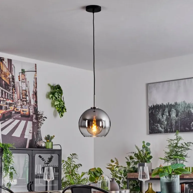 Suspension Verre 25 cm Koyoto Noir, Argenté, 1 lumière