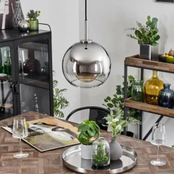 Suspension Verre 25 cm Koyoto Noir, Argenté, 1 lumière