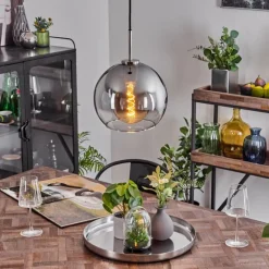 Suspension Verre 25 cm Koyoto Noir, Argenté, 1 lumière