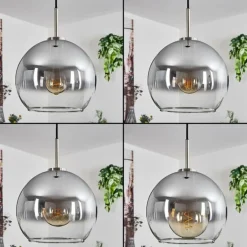 Suspension Verre 25 cm Koyoto Noir, Argenté, 1 lumière