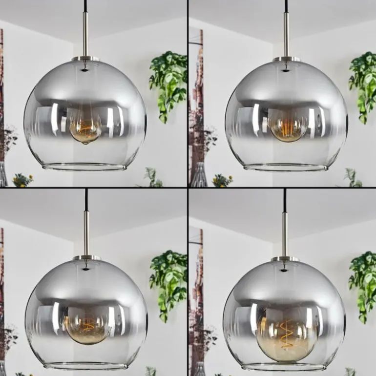 Suspension Verre 25 cm Koyoto Noir, Argenté, 1 lumière