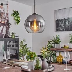 Suspension Verre 25 cm Koyoto Noir, Argenté, 1 lumière