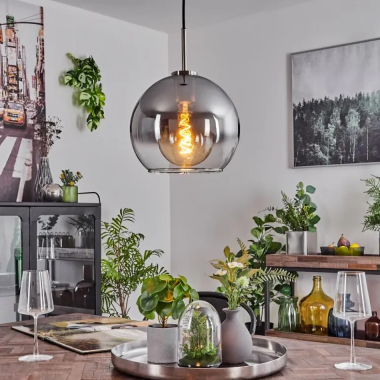 Suspension Verre 25 cm Koyoto Noir, Argenté, 1 lumière