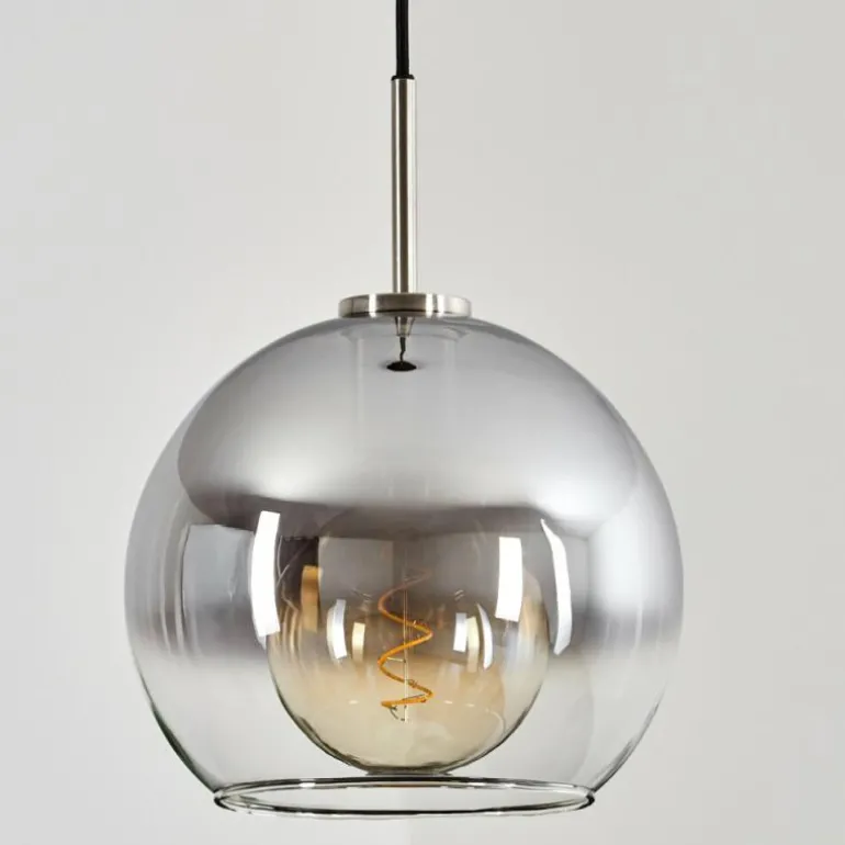 Suspension Verre 25 cm Koyoto Noir, Argenté, 1 lumière