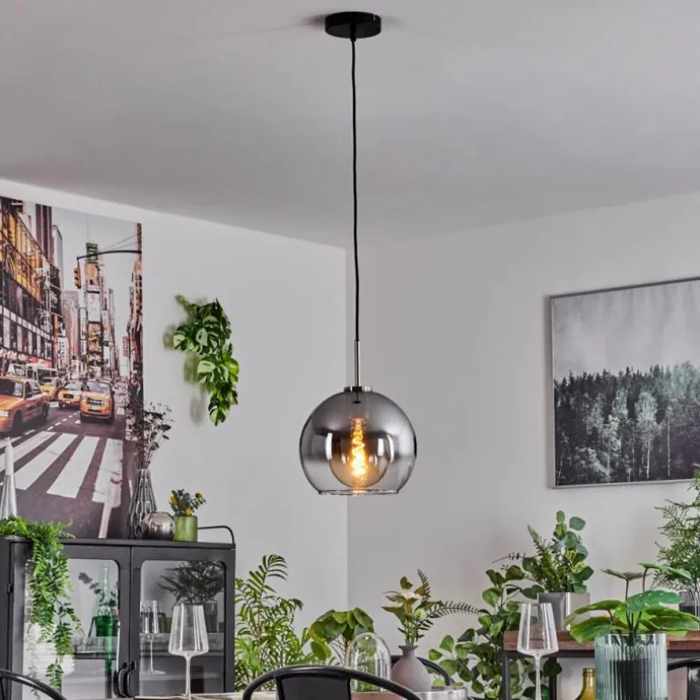 Suspension Verre 25 cm Koyoto Noir, Argenté, 1 lumière