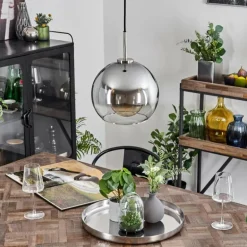 Suspension Verre 25 cm Koyoto Noir, Argenté, 1 lumière