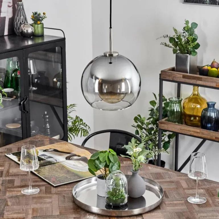 Suspension Verre 25 cm Koyoto Noir, Argenté, 1 lumière