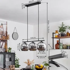 Suspension Verre 20 cm Koyoto Fumé, 3 lumières