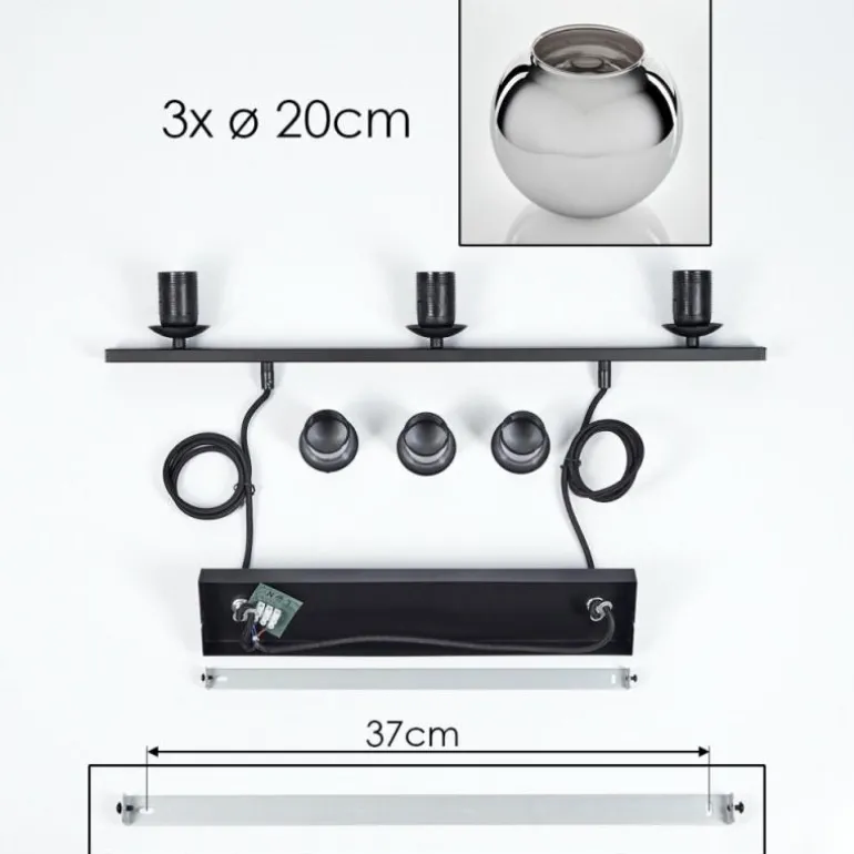 Suspension Verre 20 cm Koyoto Fumé, 3 lumières