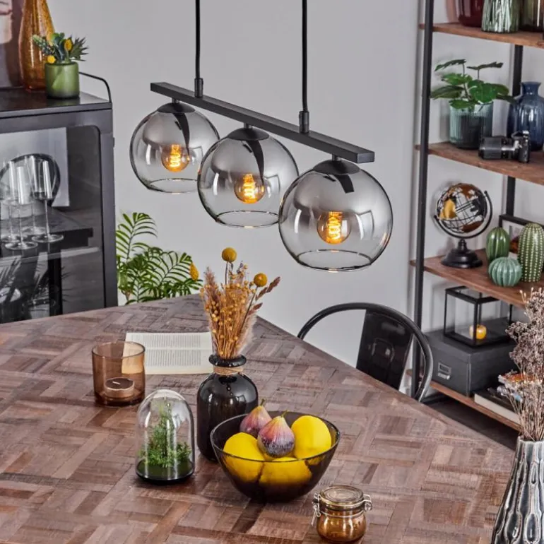 Suspension Verre 15 cm Koyoto Chrome, Clair, Fumé, 3 lumières