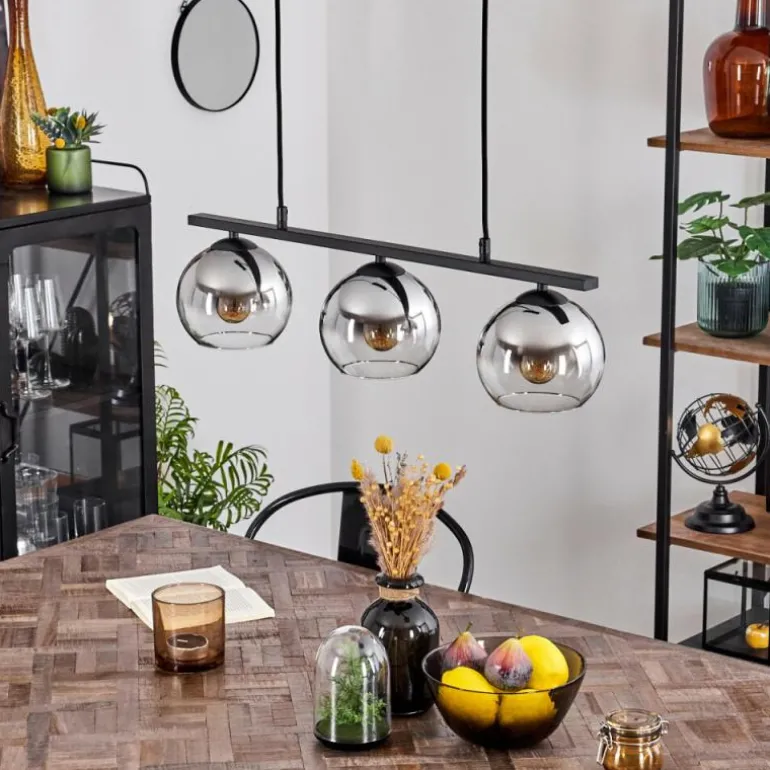 Suspension Verre 15 cm Koyoto Chrome, Clair, Fumé, 3 lumières