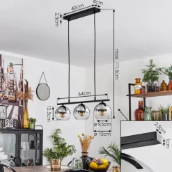 Suspension Verre 15 cm Koyoto Chrome, Clair, Fumé, 3 lumières