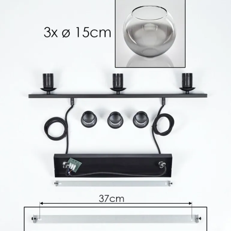 Suspension Verre 15 cm Koyoto Chrome, Clair, Fumé, 3 lumières