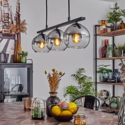 Suspension Verre 15 cm Koyoto Chrome, Clair, Fumé, 3 lumières