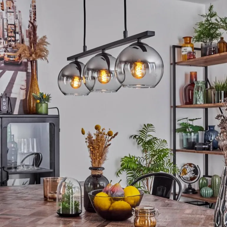 Suspension Verre 15 cm Koyoto Chrome, Clair, Fumé, 3 lumières