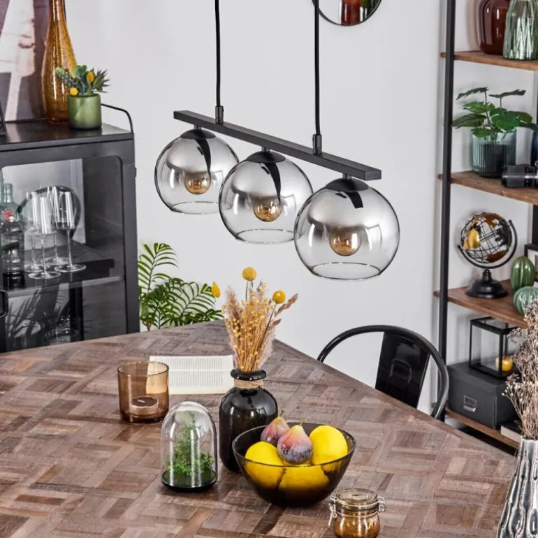 Suspension Verre 15 cm Koyoto Chrome, Clair, Fumé, 3 lumières